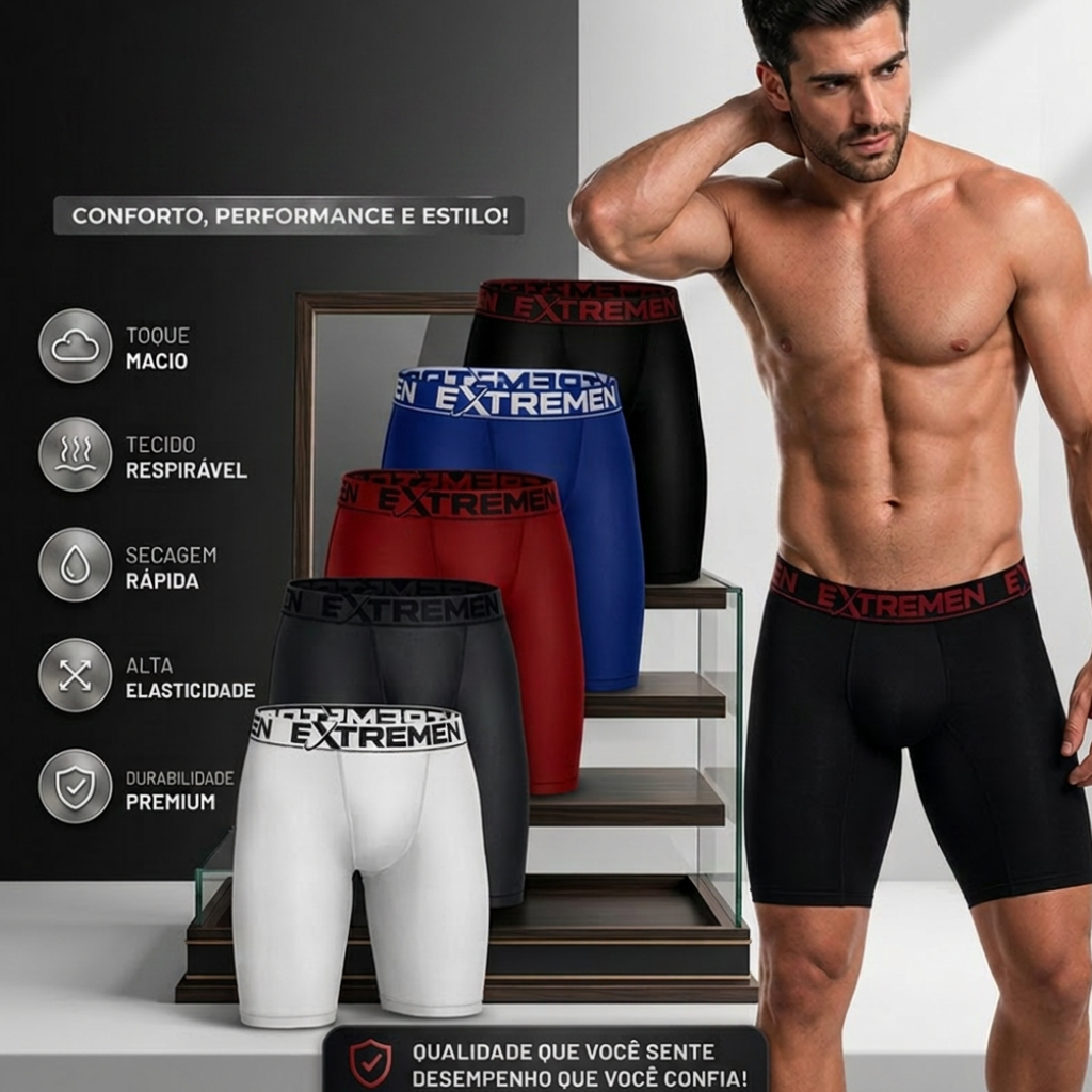 Kit 2 Cueca Box Ciclista Boxer Perna Longa Lisa Microfibra