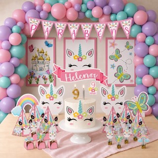 Kit Festa Mesversário Unicórnio Arco Íris Personalizado 78 Itens Decoração Completa Menina Bebê Lembrancinhas