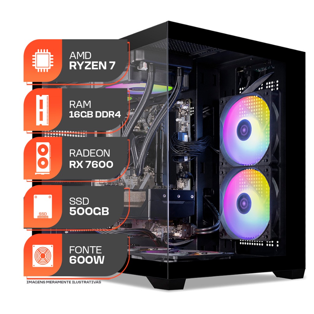 PC Gamer Spectrum, AMD RYZEN 7 5700X, Water Cooler, Radeon RX 7600 8GB, 16GB DDR