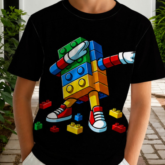 Camiseta camisa infantil Estampada Lego dancinha colorido 100% Algodão Unissex