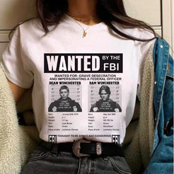 Camiseta Masculina Supernatural Sam e Dean Winchester Wanted FBI Blusa Feminina Unissex 100% Algodão