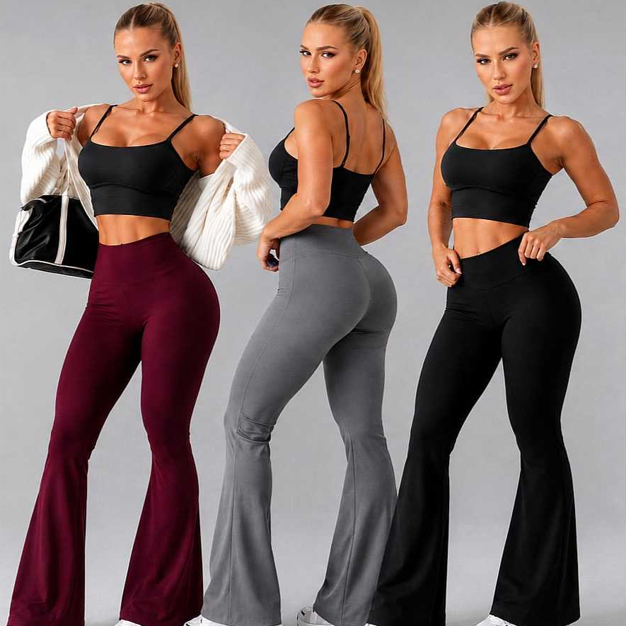 KIT 3 Calças FLARE VIRGINIA Bailarina Boca de Sino Grossa Fitness Academia Zero Transparência