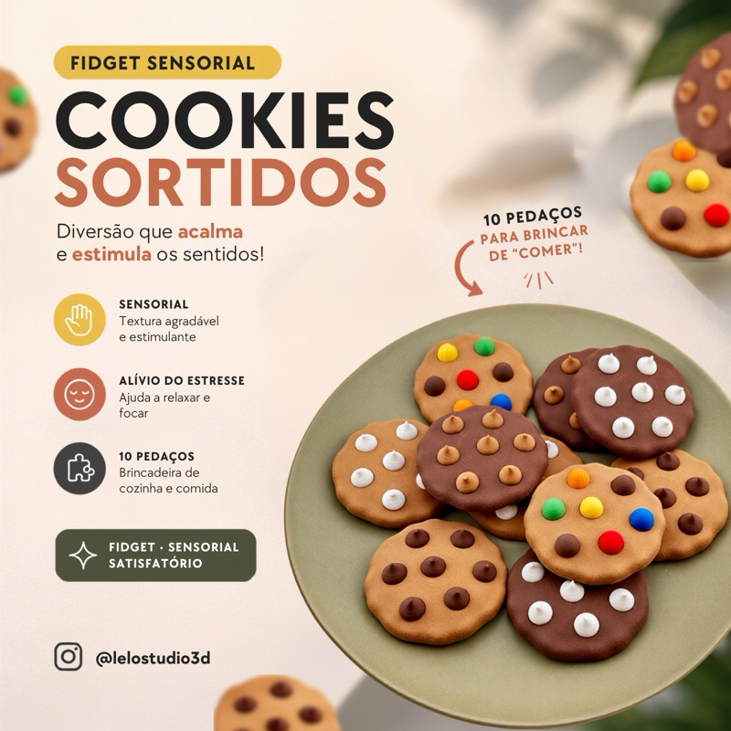 Fidget Sensorial Cookies 3D Brinquedo Antiestresse Infantil Montessori Interativo 10 Peças