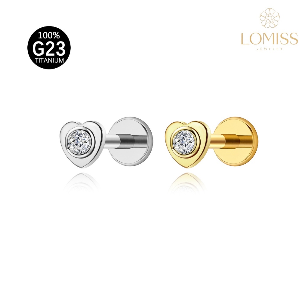 LOMISS Piercing Helix Conch Labret 100% Titânio G23 PVD Carinho,Zircônia do Amor Com Zirconia 1,2x8mm