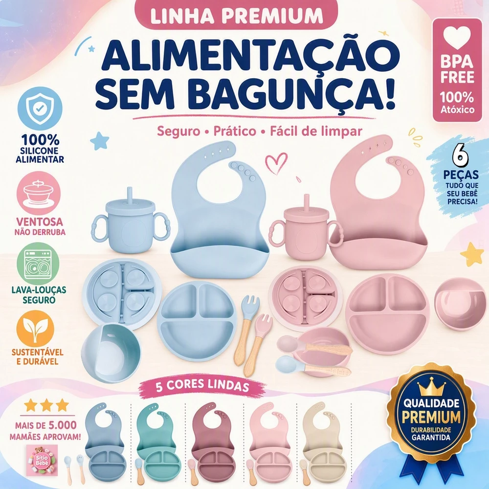 Talheres Bebê Silicone 4/6 Peças Talheres Infantil Com Ventosa Canudo Colher Babador Garfo