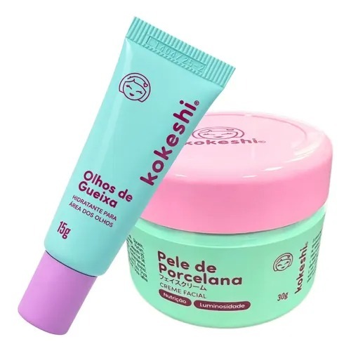 Kit OU Unitário Renovadores Hidratante Facial Kokeshi Pele de Porcelana + Creme Para Olheiras Olhos de Gueixas
