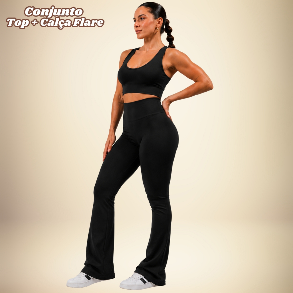 Conjunto Calça Leg e Top Zero Transparência Fitness Legging Feminino Cintura Alta Academia Treino