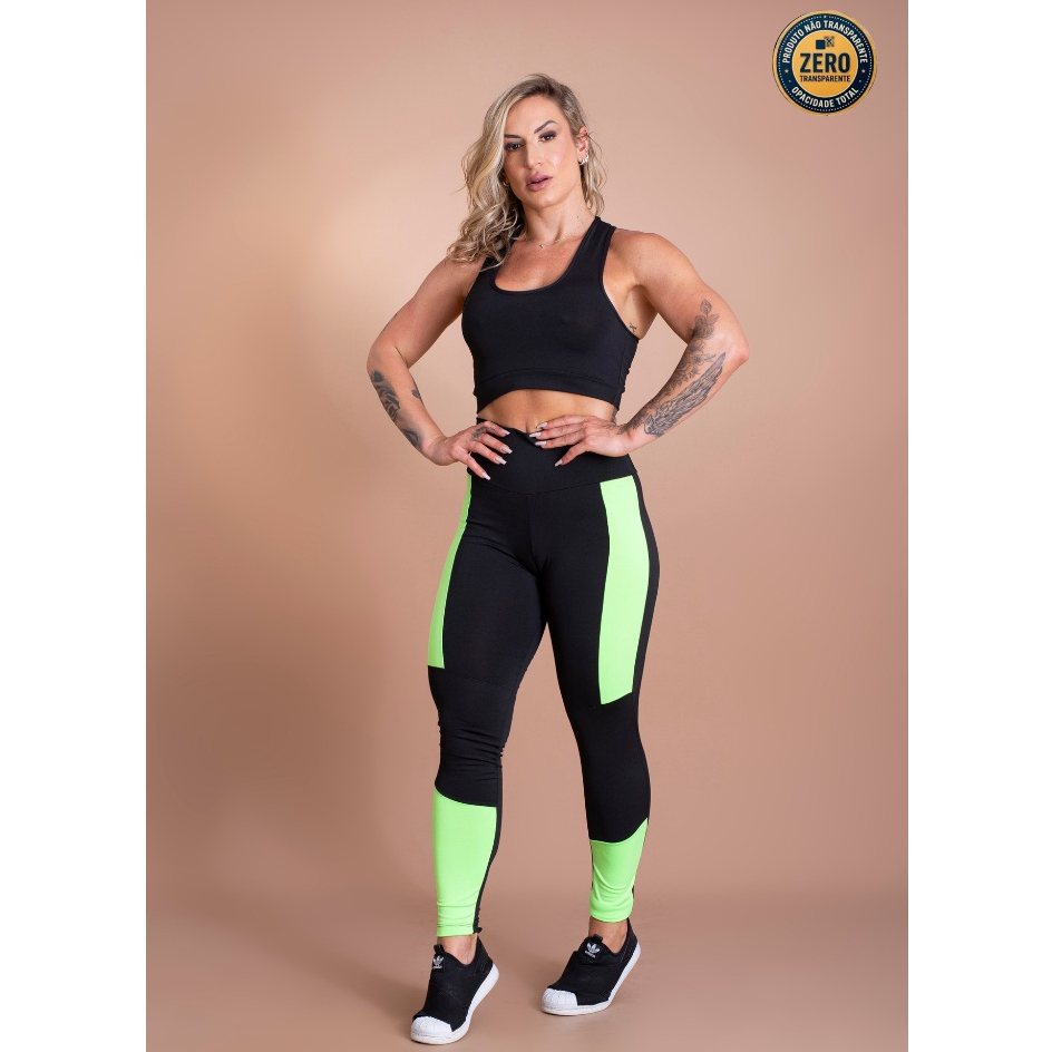 Conjunto Fitness Feminino Calça Legging Faixa Lateral E Top Nadador Sustentação Liso Academia ZERO TRANSPARÊNCIA