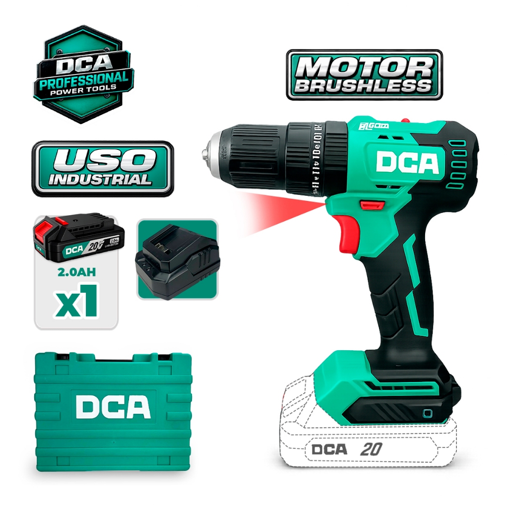 Parafusadeira Furadeira Impacto DCA 20V 2Ah Brushless Sem Fio Torque Maleta Industrial Profissional