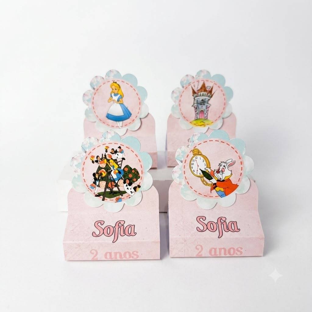 Caixinha Porta Bis Duplo Personalizada Alice País das Maravilhas Lembrancinha Festa Infantil Aniversário Nome Idade Tema