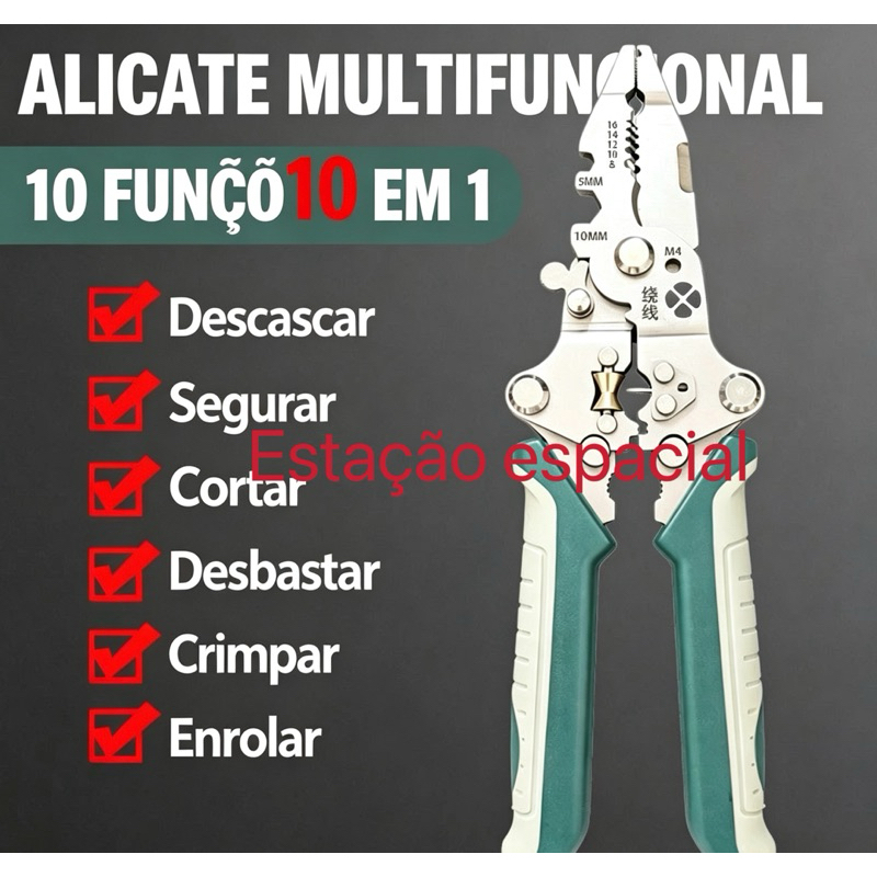 Alicate 10 em 1 Decapador de Fios Elétricos Ferramenta para Eletricista 2628