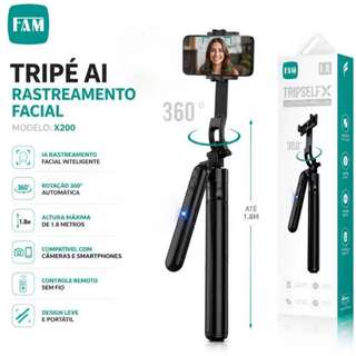 Tripe estabilizador com rastreamento facial inteligenre suporte para celular com câmera sem fio 360 graus FAM FTR X200