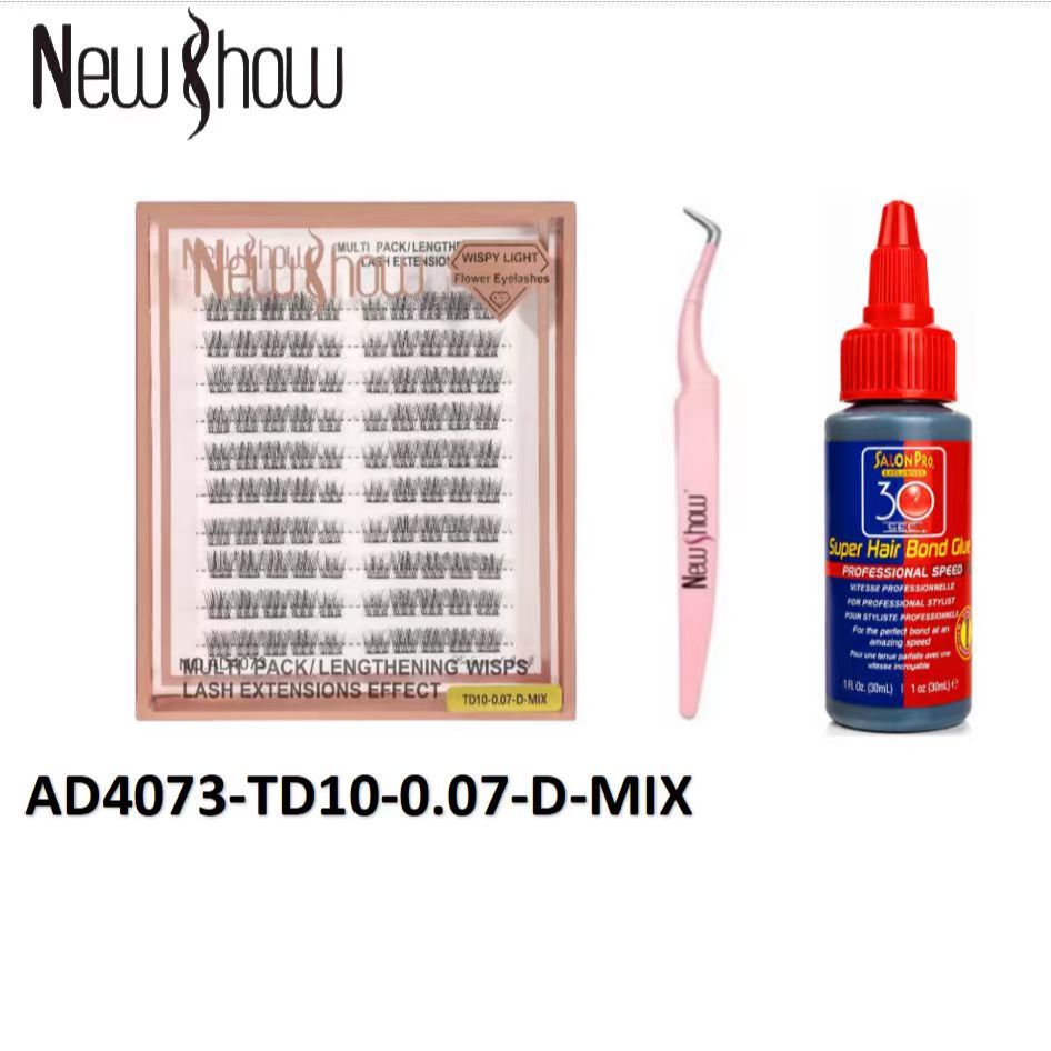 New Show 100Cilios Tufos-TD10-0.07D-9-14MIX+1 Super Cola 30ml Salon Pro +1 Pinça