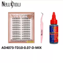 New Show 100Cilios Tufos-TD10-0.07D-9-14MIX+1 Super Cola 30ml Salon Pro +1 Pinça