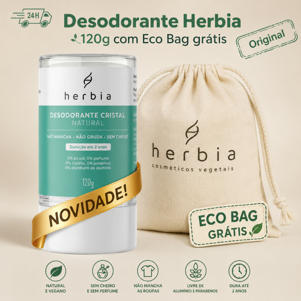 Desodorante Cristal Herbia 120g + EcoBag brinde - Kristall bolsa