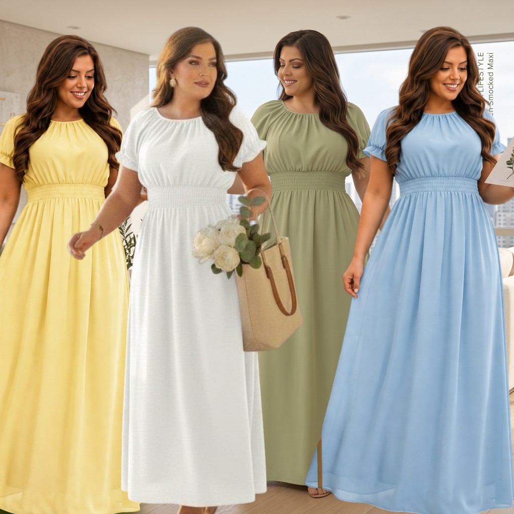 Vestido Longo Evangélico Plus Size Festa Igreja Luxo Comprido Com Elástico Na Cintura