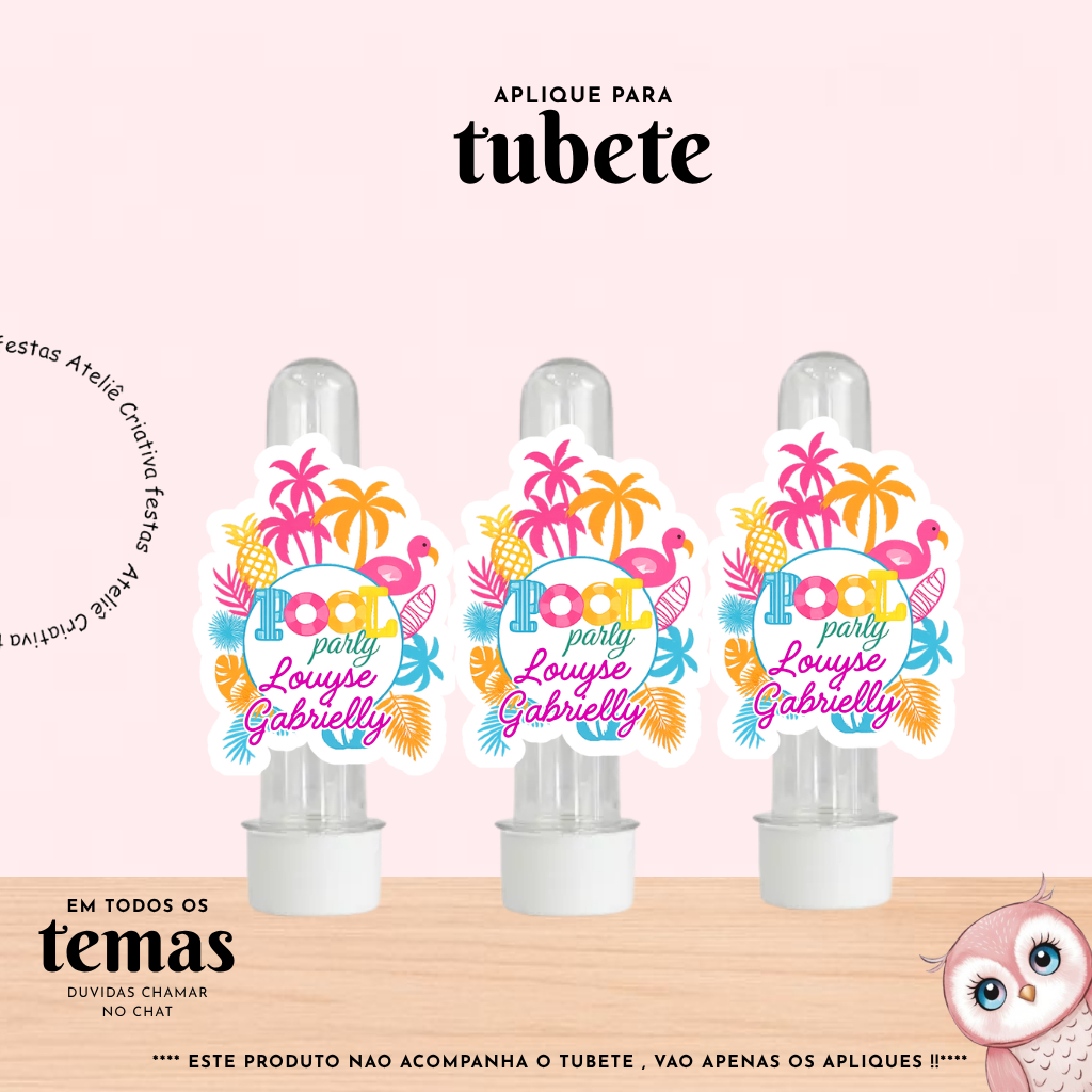 Aplique para Tubete Personalizado com nome Pool Party Lembrancinha Festa Infantil Aniversário Mimo TODOS OS TEMAS