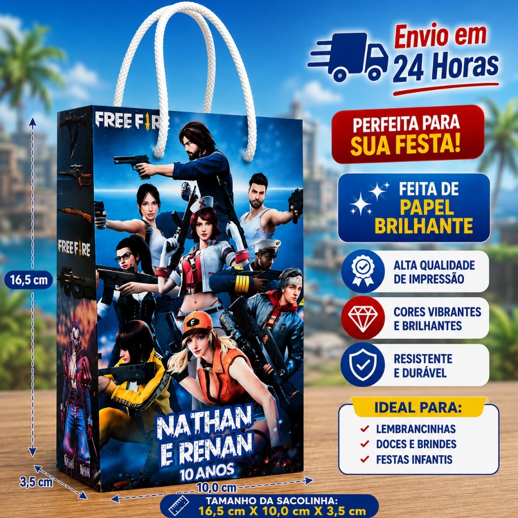 Kit Sacolinhas FREE FIRE para Lembrancinhas Personalizadas Festa Infantil aniversario
