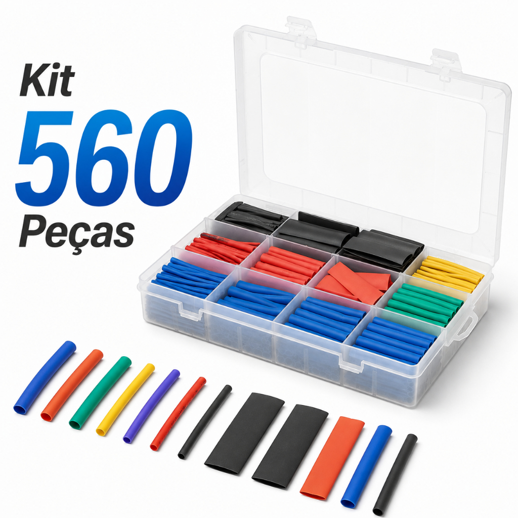 Kit com 560 Peças de Espaguete Termorretrátil Colorido com Estojo Organizador Vo