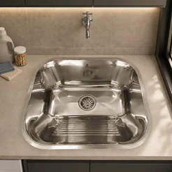 Tanque Lavanderia Aço Inox 304 Polido 40x34cm Pia Lava Roupa Com Sifão Ralo