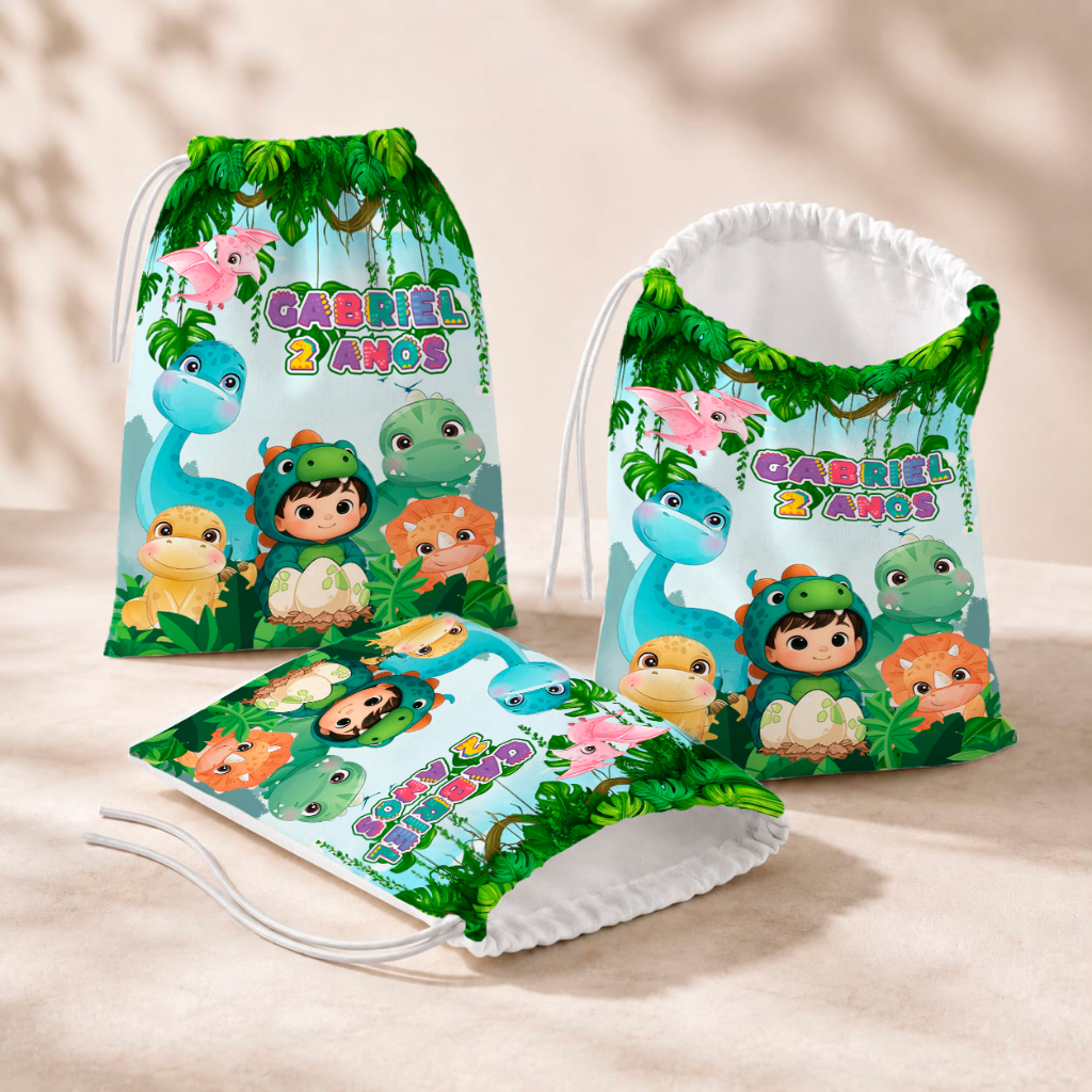 20 Sacolinhas Personalizada Festa Infantil 18x26 Aniversário Lembrancinha Dinossauros Dinossauro Cute M2