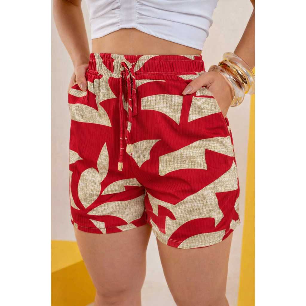 Kit 5 Shorts Feminino Canelado com Elastano Estampado Estampas Sortidas Leve e Soltinho Confortavel Casual