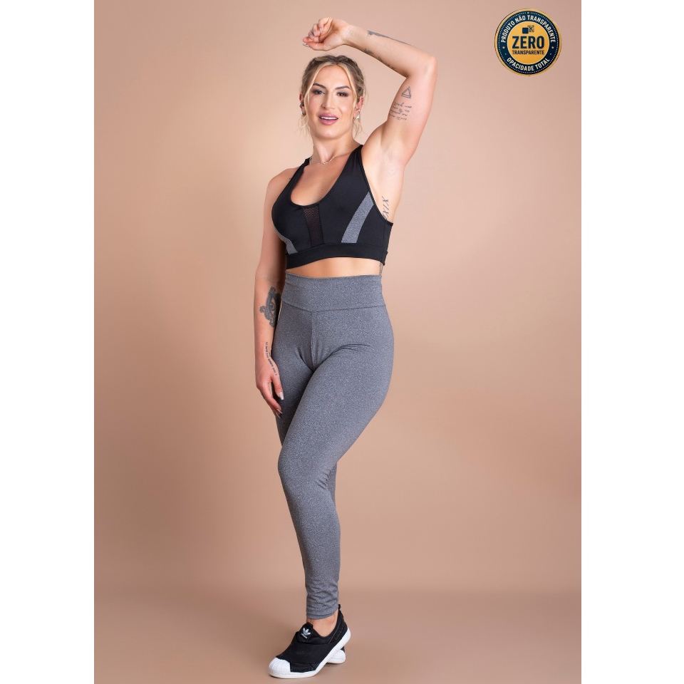 Conjunto Fitness Calça Legging Suplex Lisa Cintura Alta E Top Nadador Tela Frontal Academia ZERO TRANSPARÊNCIA