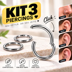 Kit 3 Piercing Argola Segmentada Articulada em Aço Cirúrgico para Nariz Helix Tragus Conch