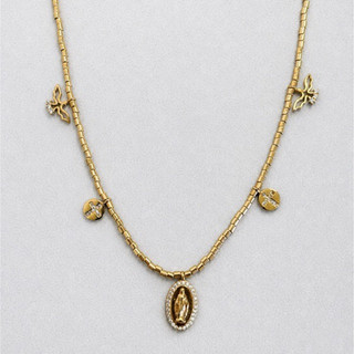 Colar canutilhos com medalhas religiosas e Nossa Senhora