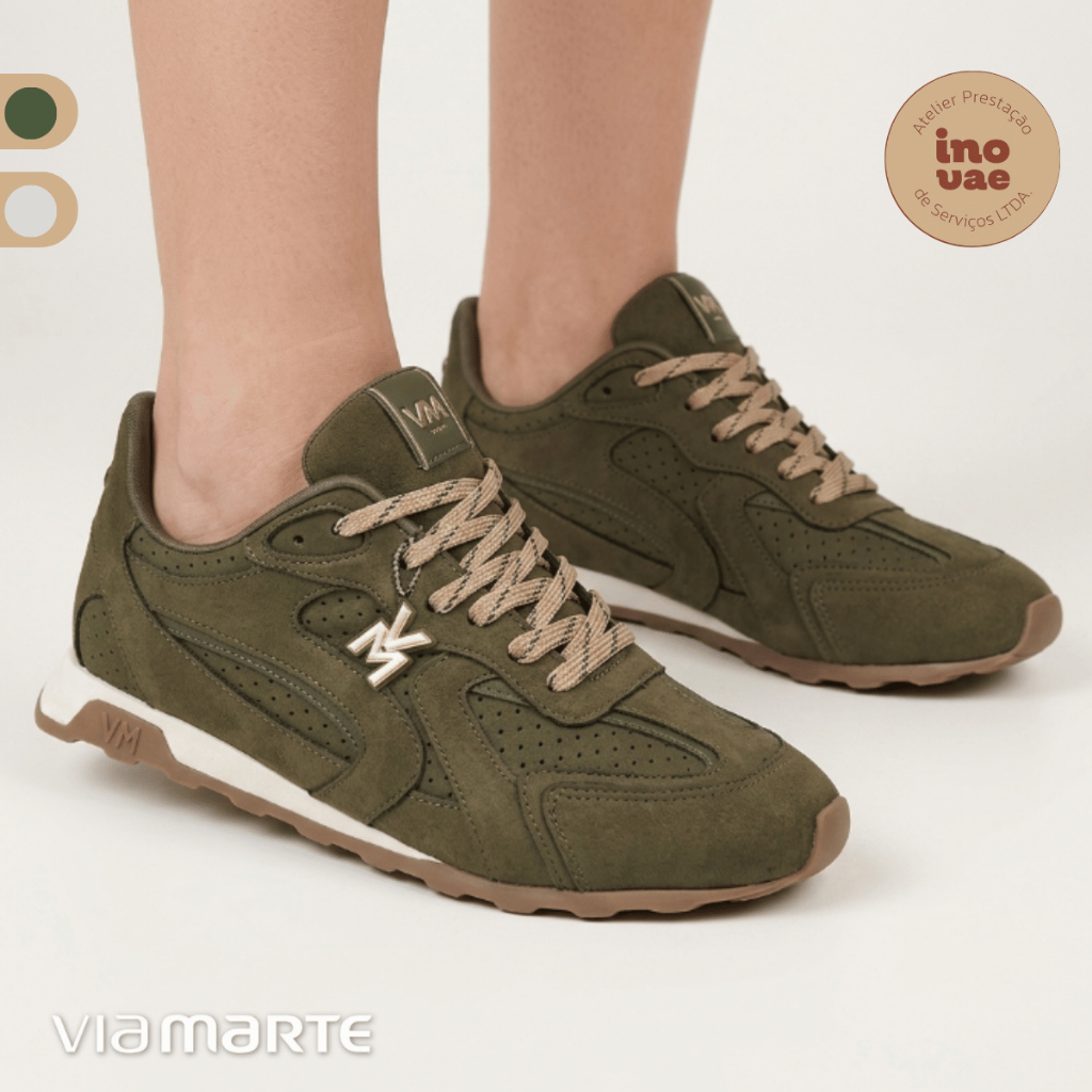 Tênis Feminino Via Marte Retrô Casual Camurça Confortável Leve Antiderrapante Original