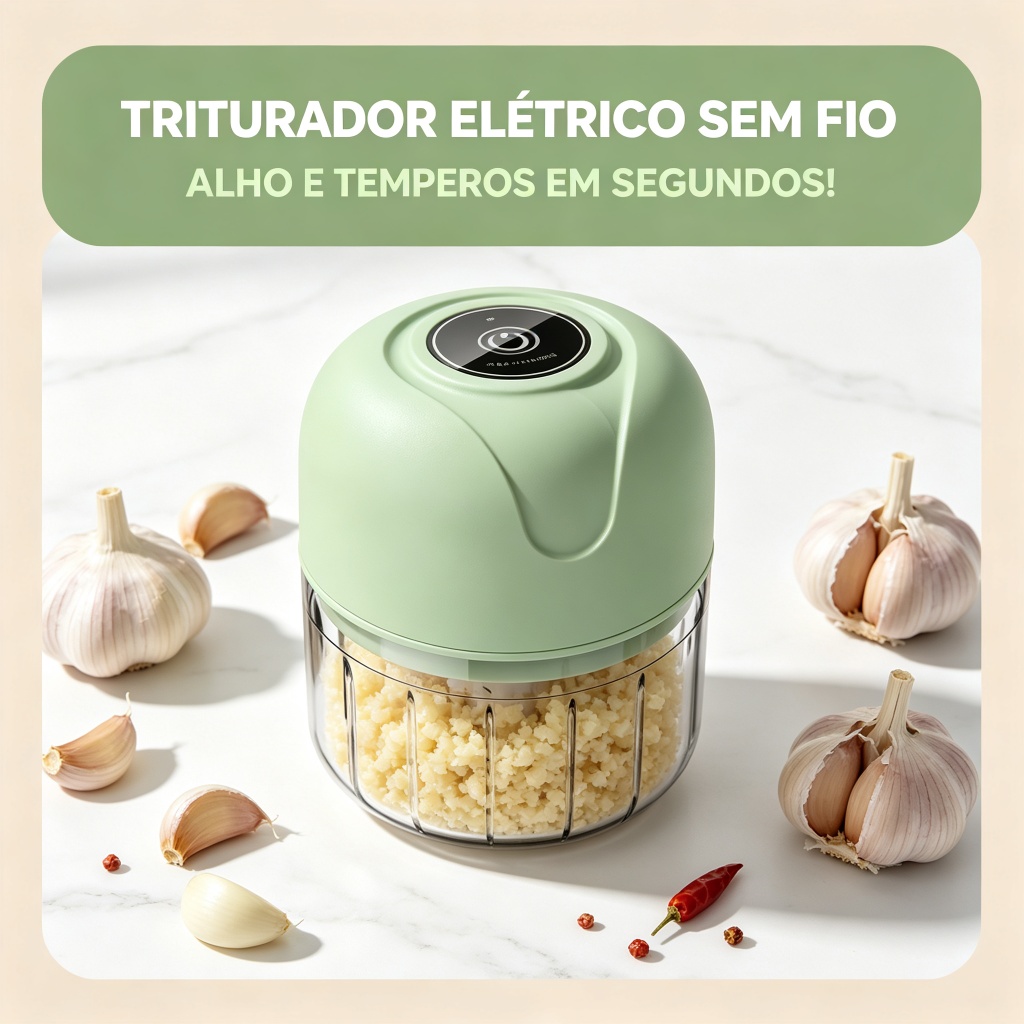 Triturador Elétrico Sem Fio Portátil para Alho, Temperos e Alimentos Pequenos na Preparação das Refeições