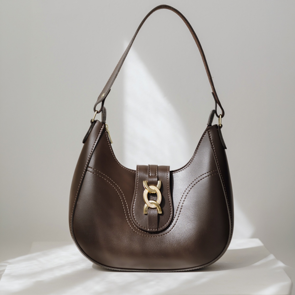 Bolsa Feminina Baguete Café De Ombro Alça Larga Estilosa Casual
