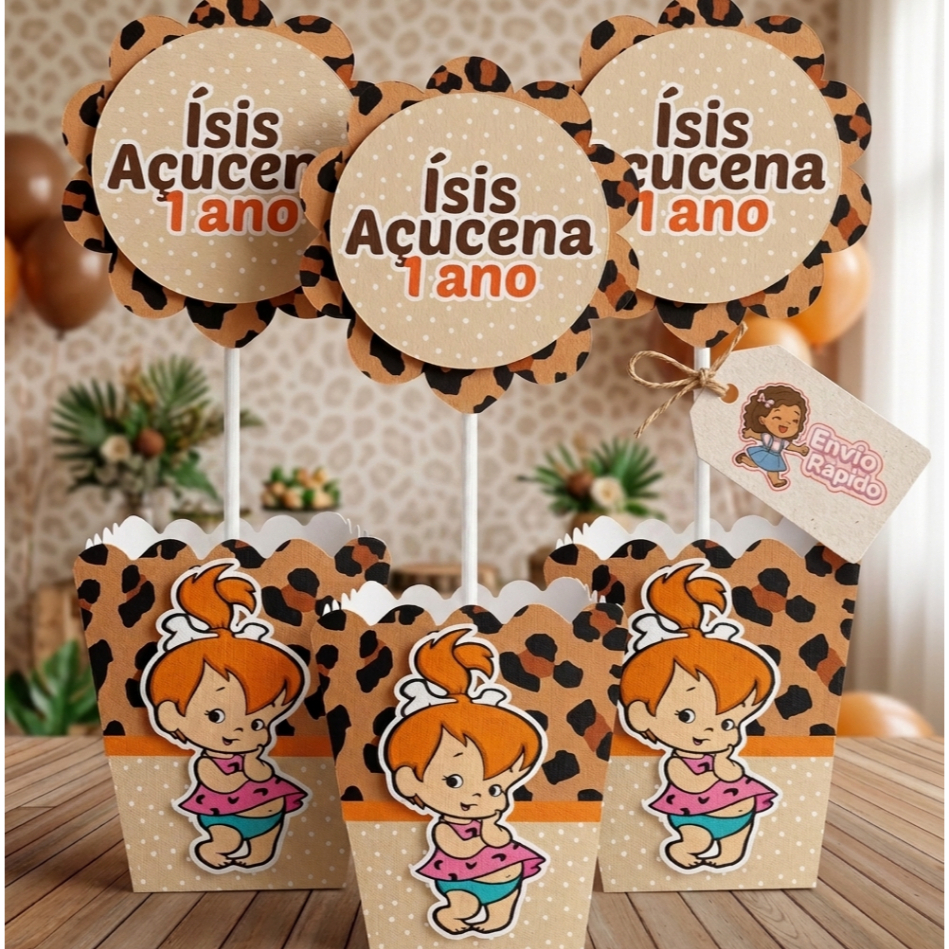 kit de Centro de Mesa Pedrita Personalizado - Caixa Cachepot para Festa Infantil