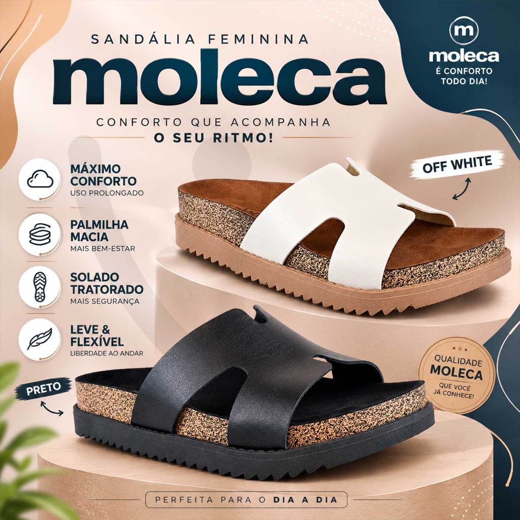 Sandália Feminina Moleca Papete Feminina Birken Slide H Tratorada Tamanco Confortável Leve