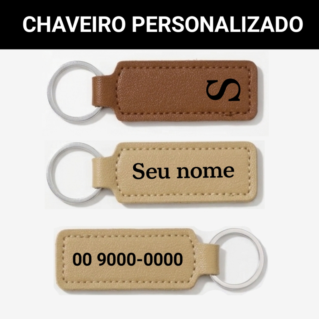 Chaveiro Personalizado com Nome Gravado a Laser em Couro PU – Para Carro, Moto e Chaves.