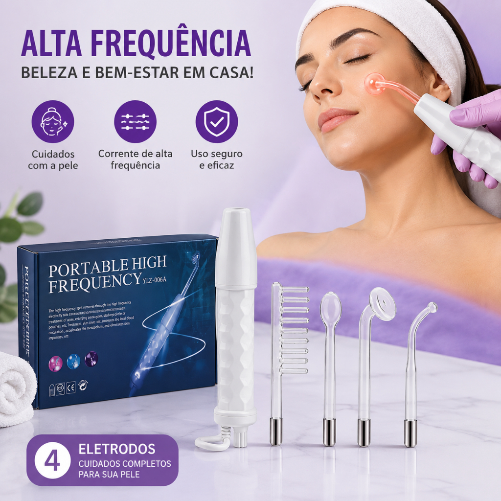 Aparelho Alta Frequência Portátil Ozônio Tratamento De Pele 4 Em 1 Eletroterapia Facial E Capilar 110V jimyy