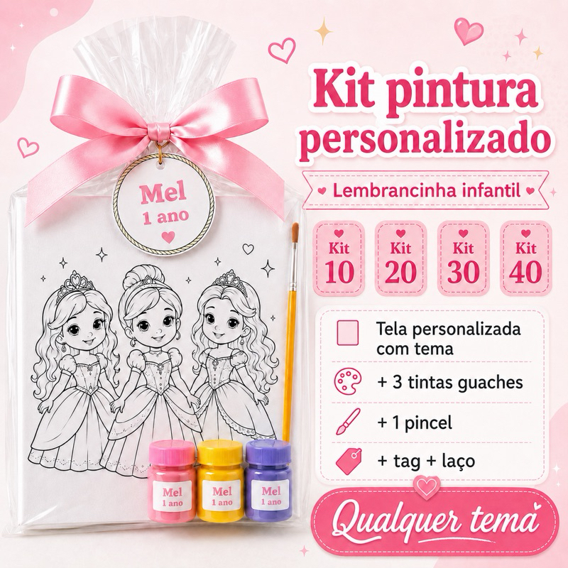Kit Pintura Infantil com Tela Personalizada – Lembrancinha de Aniversário | Kits 10, 20,…