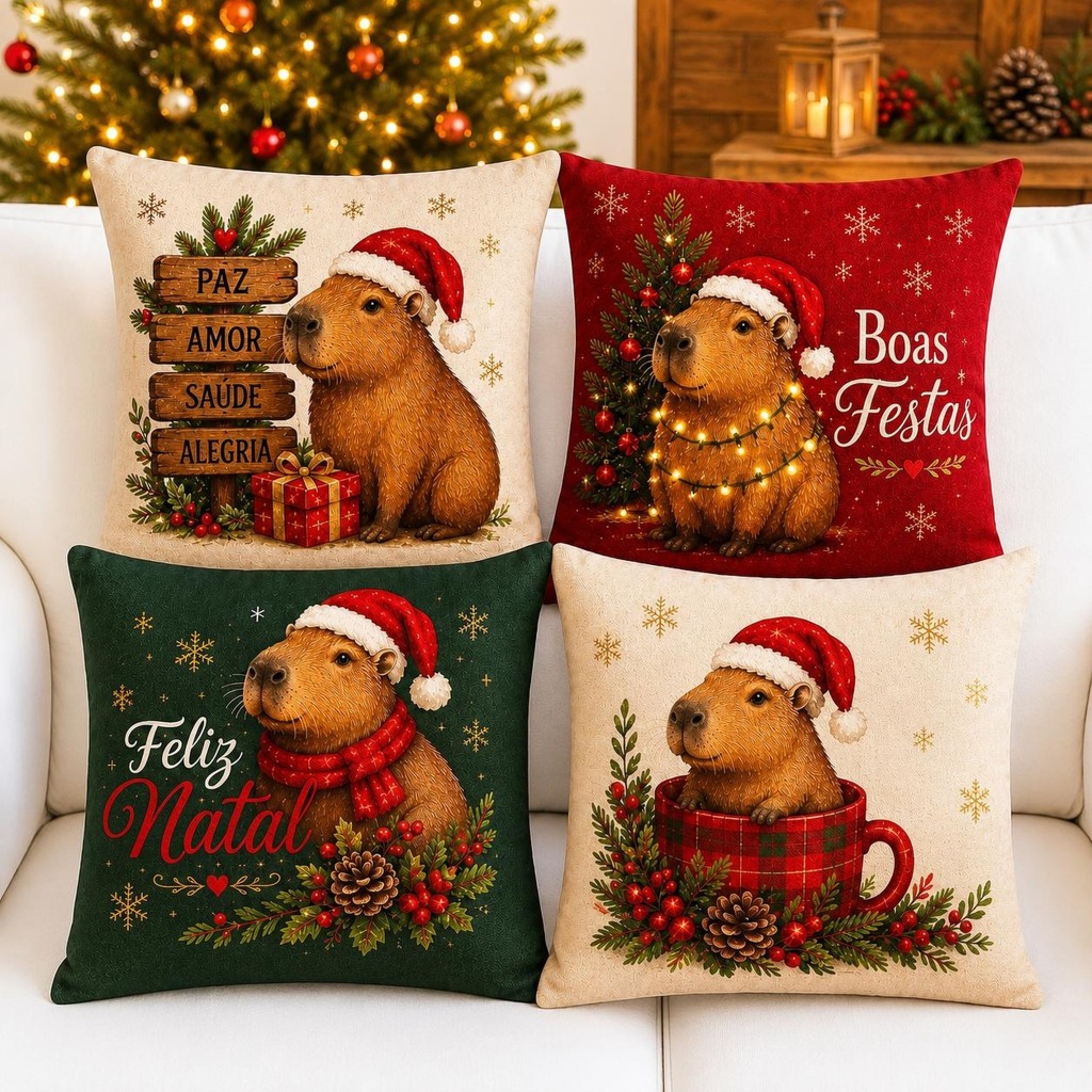 NATAL!!! Kit com 4 Capas para Almofadas Decorativas Natal Papai Noel Diversas Estampas