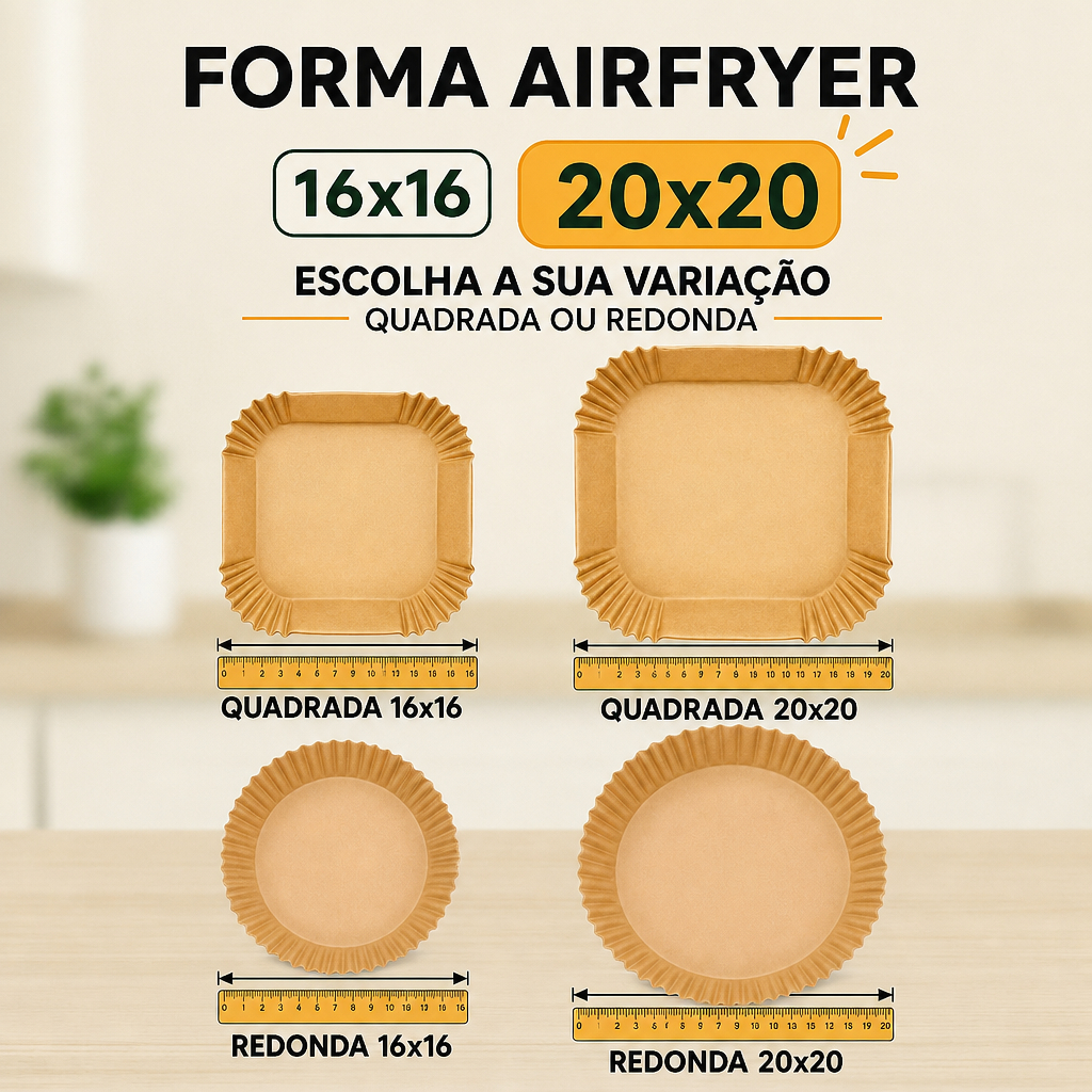 Kit 50 ou100 Forma Airfryer Quadrada Descartável Grande