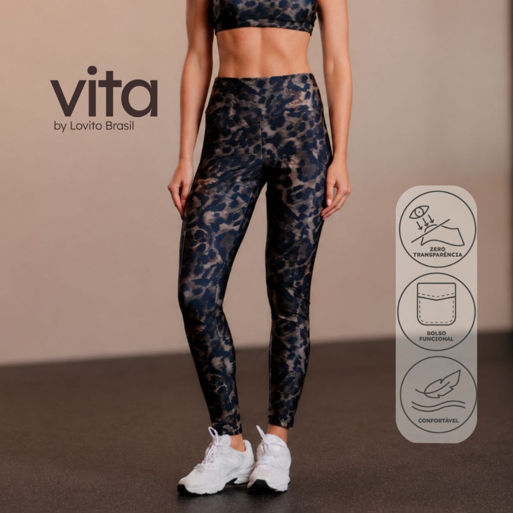 Lovito Vita Calça Legging Esportiva Feminina Com Bolso Estampada SPB20152045