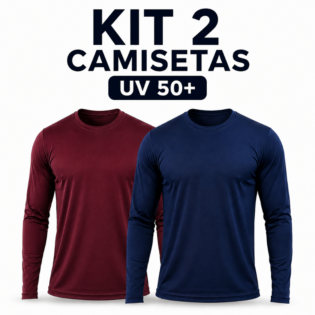 Kit 2 Camisetas Segunda Pele Masculina com Proteção Uv - Manga Longa | Corrida Ciclismo Academia