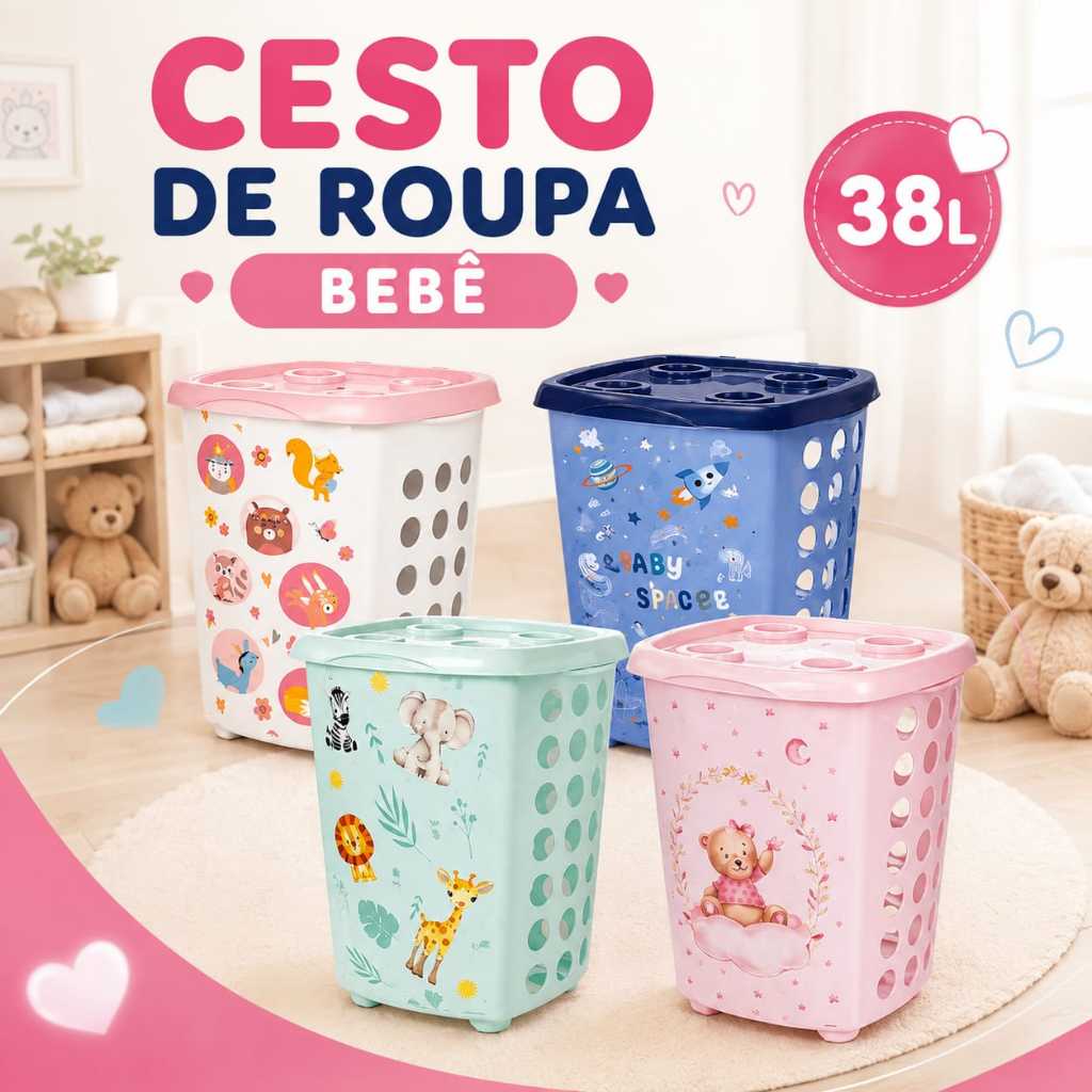 Cesto Multiuso em Plástico Resistente para Organização Cesto De Roupa Quarto De Bebe