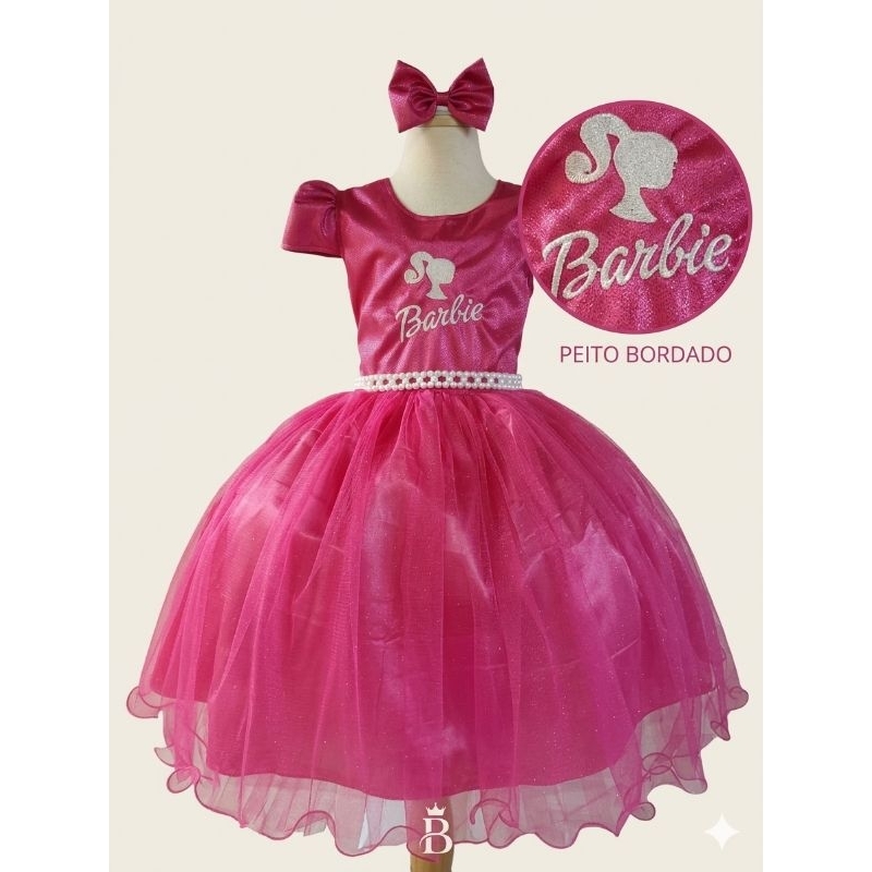 Vestido infantil de luxo Barbie Rosa ,pink menina