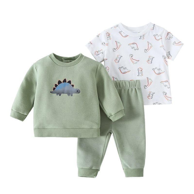 Payifang Conjunto Roupa Bebê Menino 0-24 Meses 100% Algodão Listrado Dinossauro Moletom Camiseta Curta Calça Infantil Re