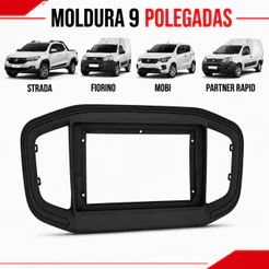 Moldura Painel Multimídia 9 Polegadas Fiat Strada 2021 Fiorino e Partner Rapid 2022 Diante Mobi 2026 Preta