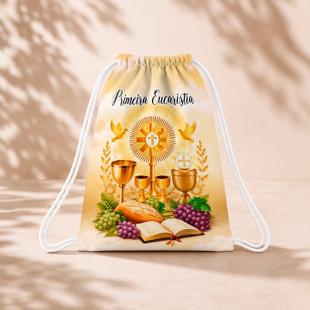 10 Mochila Personalizada 18x26 Sacolinhas Festa Aniversário Lembrancinha Eucaristia Primeira Comunhão