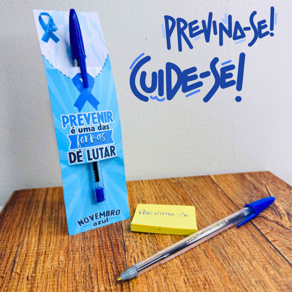 Kit Cartão Com Canetas Mimo Lembrancinha Cliente Novembro Azul Prevenção Natal — imagem 2 de 2