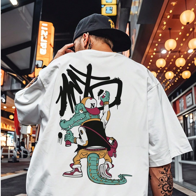 Camisa Masculina Streetwear Jacaré Grafiti Estilo Retro Skate Camiseta Algodao Premium