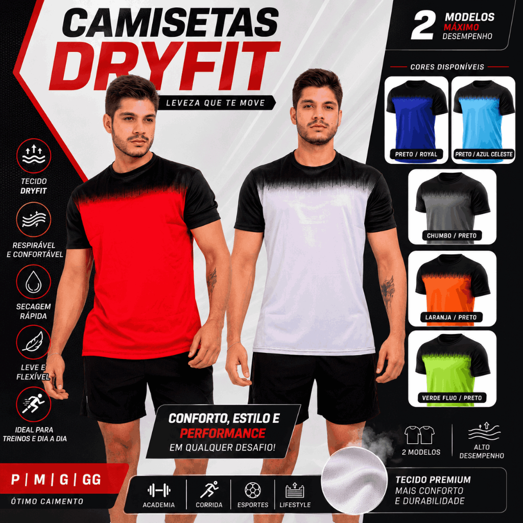 Kit 2 Camiseta Dry Fit Masculina Academia - Leve, Confortáve Tamanho Especial XG XXG EXG