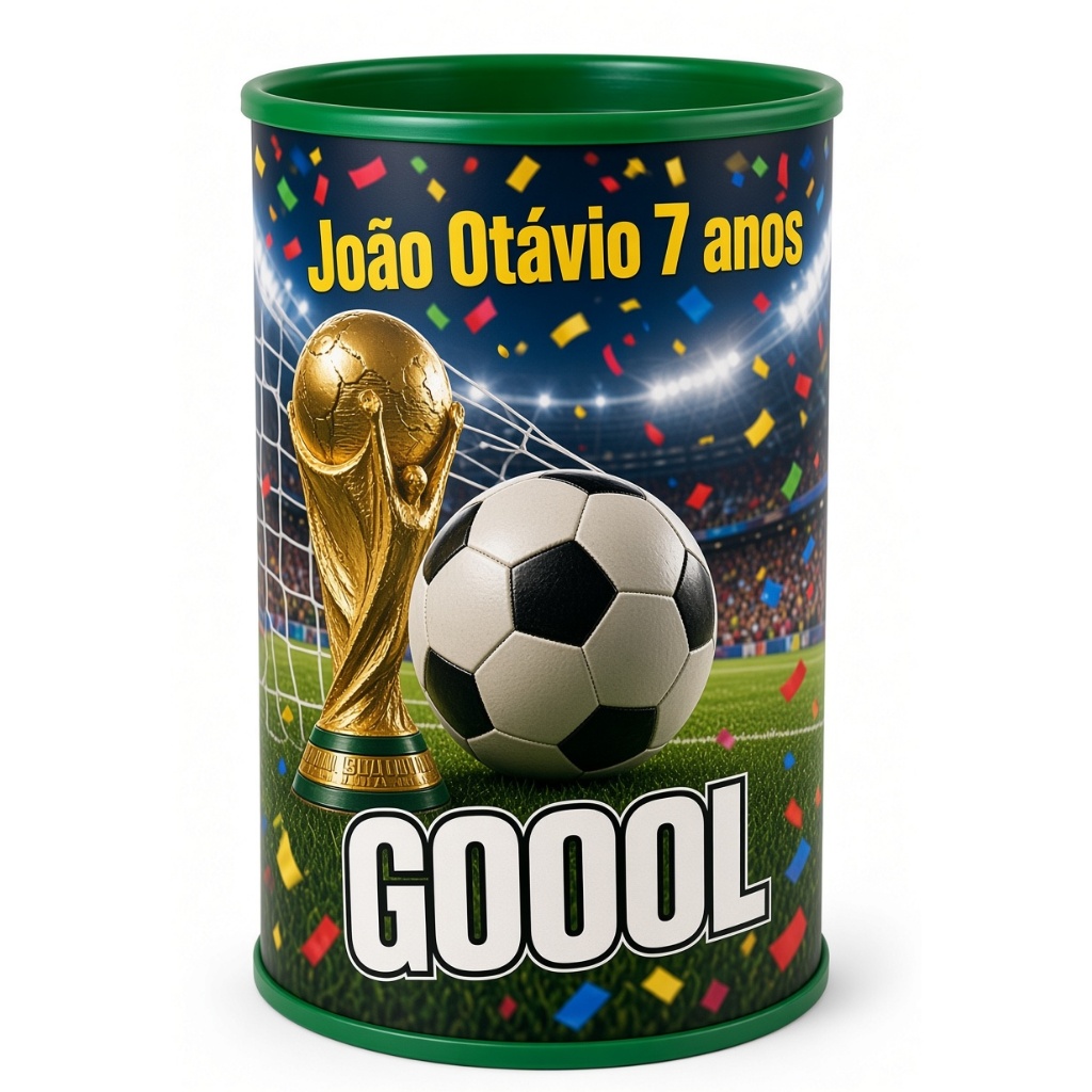 Cofrinho + Adesivo Personalizado Futebol Lembrancinha de aniversário infantil tema times de futebol